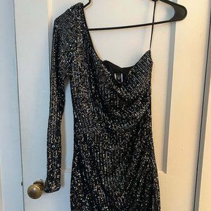 Windsor Store Black, One-Shoulder, Sequin Dress (Size XS )
